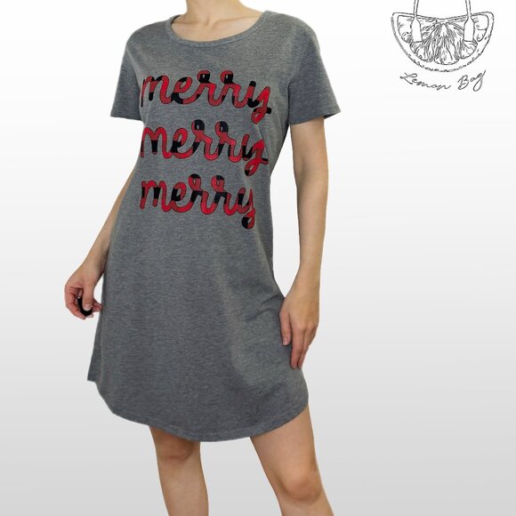 Instant Message / Long T-shirt Pajamas Graphic Christmas/ Size S / Color Grey - Picture 1 of 4